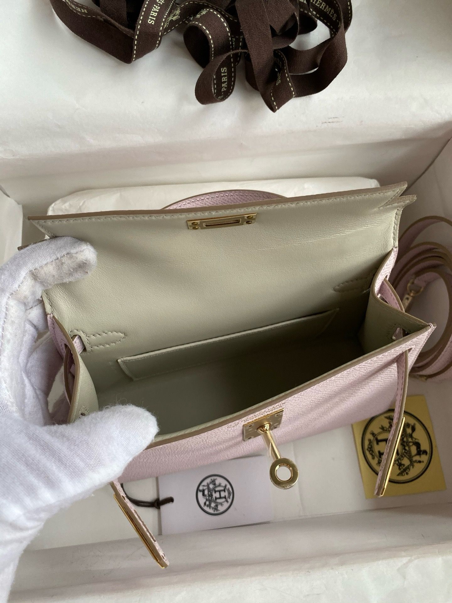 Hermes Kelly Mini II Verso Sellier Handmade Bag in Mauve Pale Epsom Calfskin - Image 10