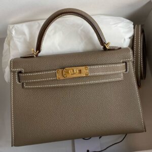 Hermes Kelly Mini II Verso Sellier Handmade Bag in Taupe Epsom Calfskin