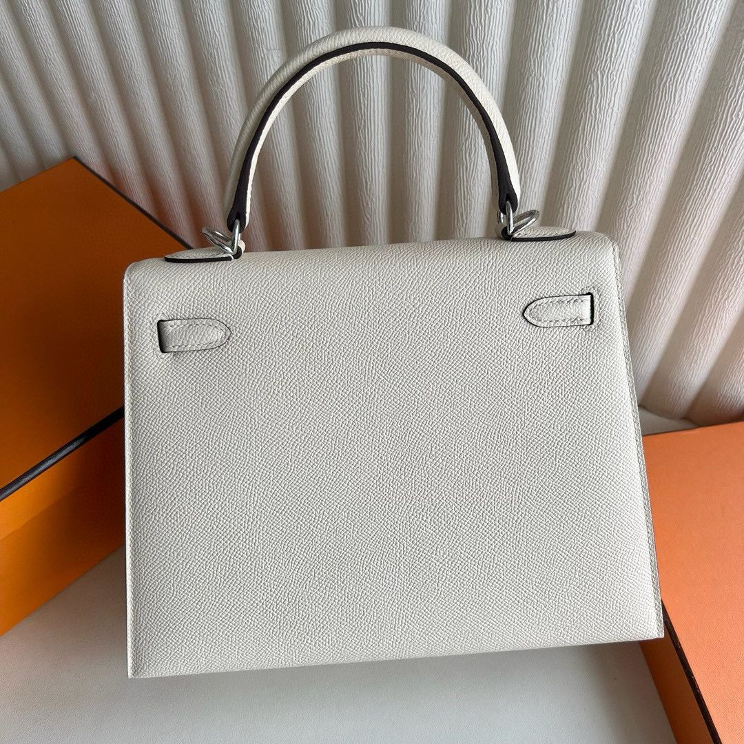 Hermes Kelly Sellier 25 Verso Handmade Bag in Craie and Biscuit Epsom Calfskin - Image 8