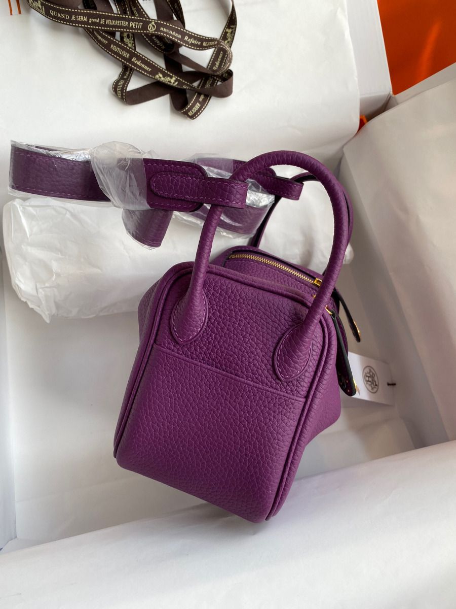 Hermes Mini Lindy Handmade Bag In Anemone Clemence Leather - Image 3