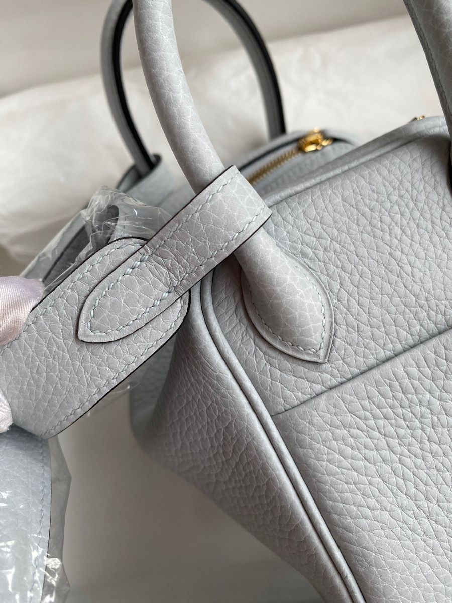 Hermes Mini Lindy Handmade Bag In Blue Brume Clemence Leather - Image 5