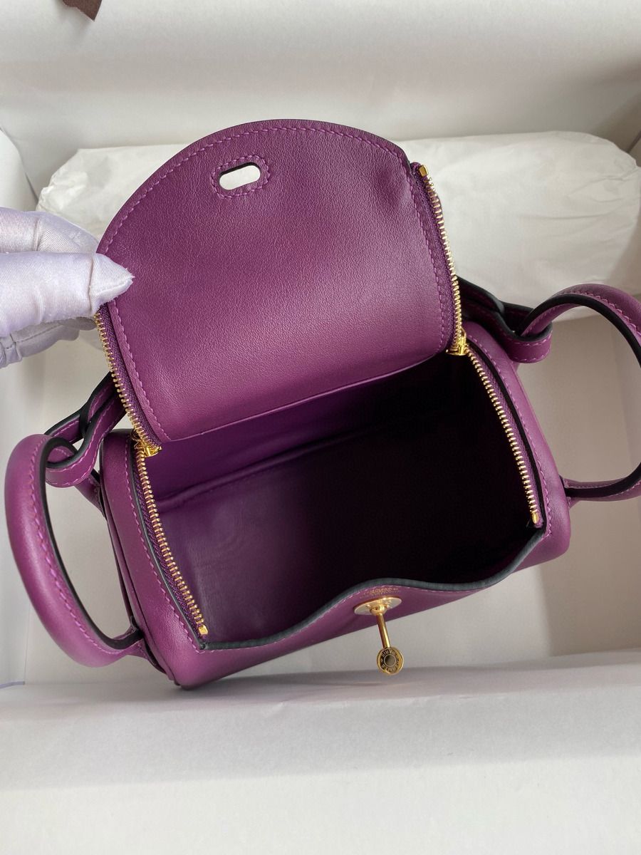 Hermes Mini Lindy Handmade Bag In Anemone Swift Leather - Image 8