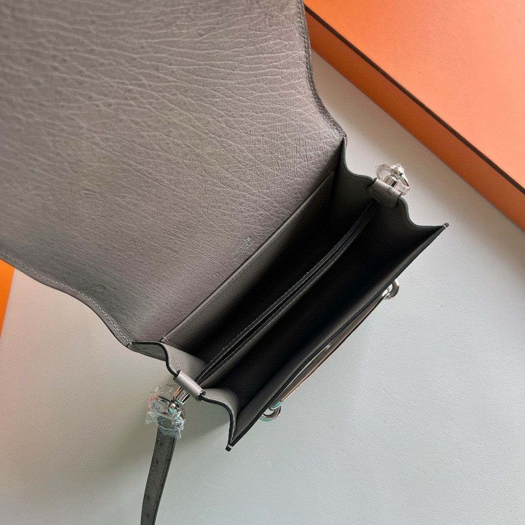 Hermes Roulis Mini 18 Bag in Gris Tourterelle Ostrich Leather - Image 6
