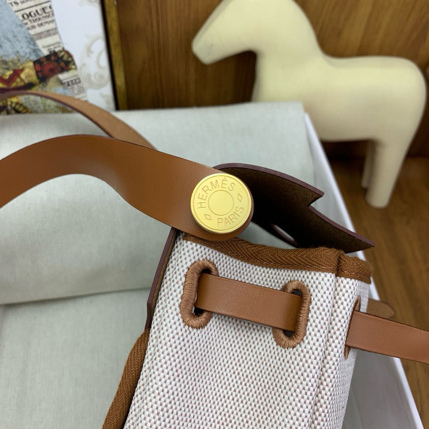 Hermes Herbag Zip 20 Bag in Canvas and Gold Hunter Calfskin - Image 9