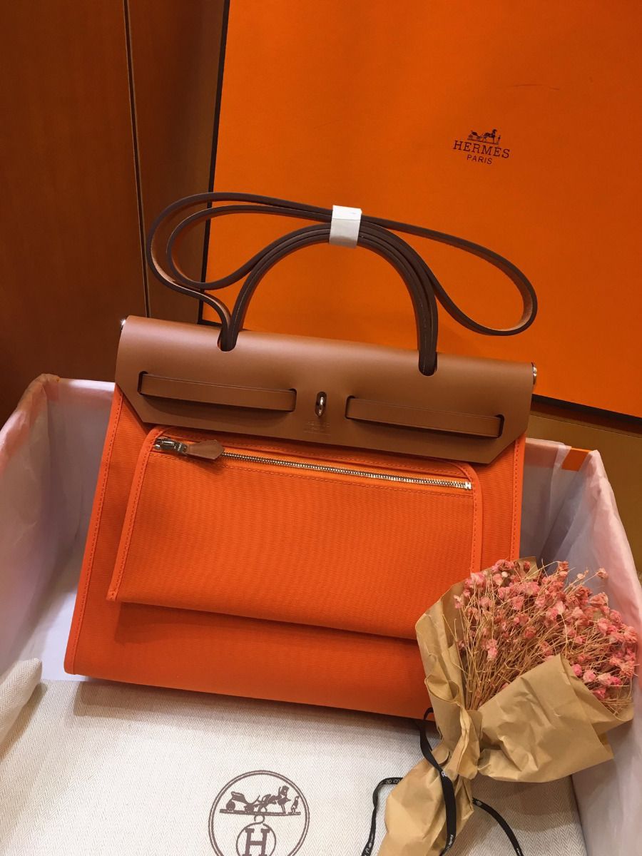 Hermes Herbag Zip 31cm Bag In Brown And Orange - Image 3