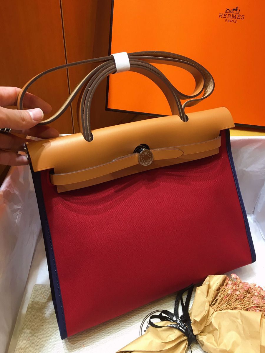 Hermes Herbag Zip 31cm Bag In Brown And Red - Image 6