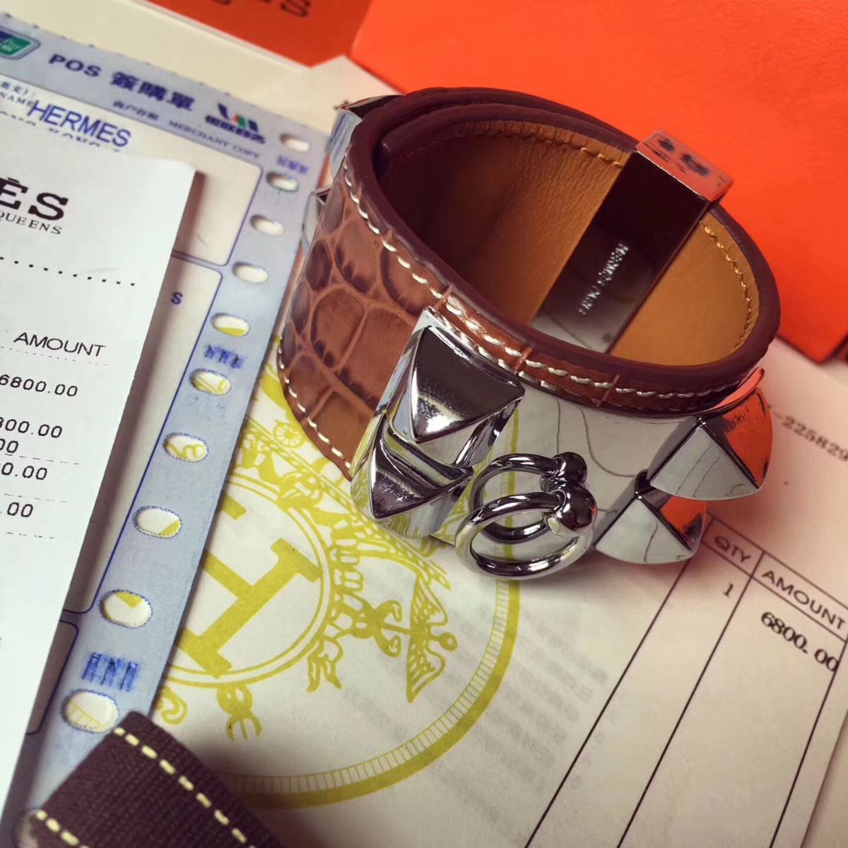 Hermes Brown Crocodile Collier de Chien Bracelet Size S - Image 3