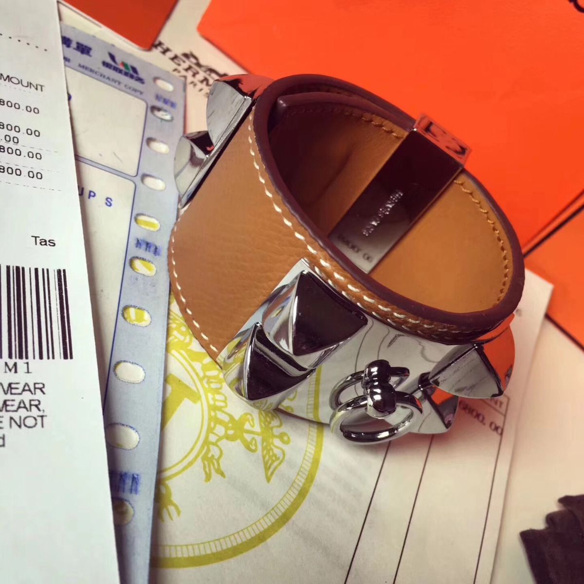 Hermes Brown Epsom Collier de Chien Bracelet Size S - Image 3