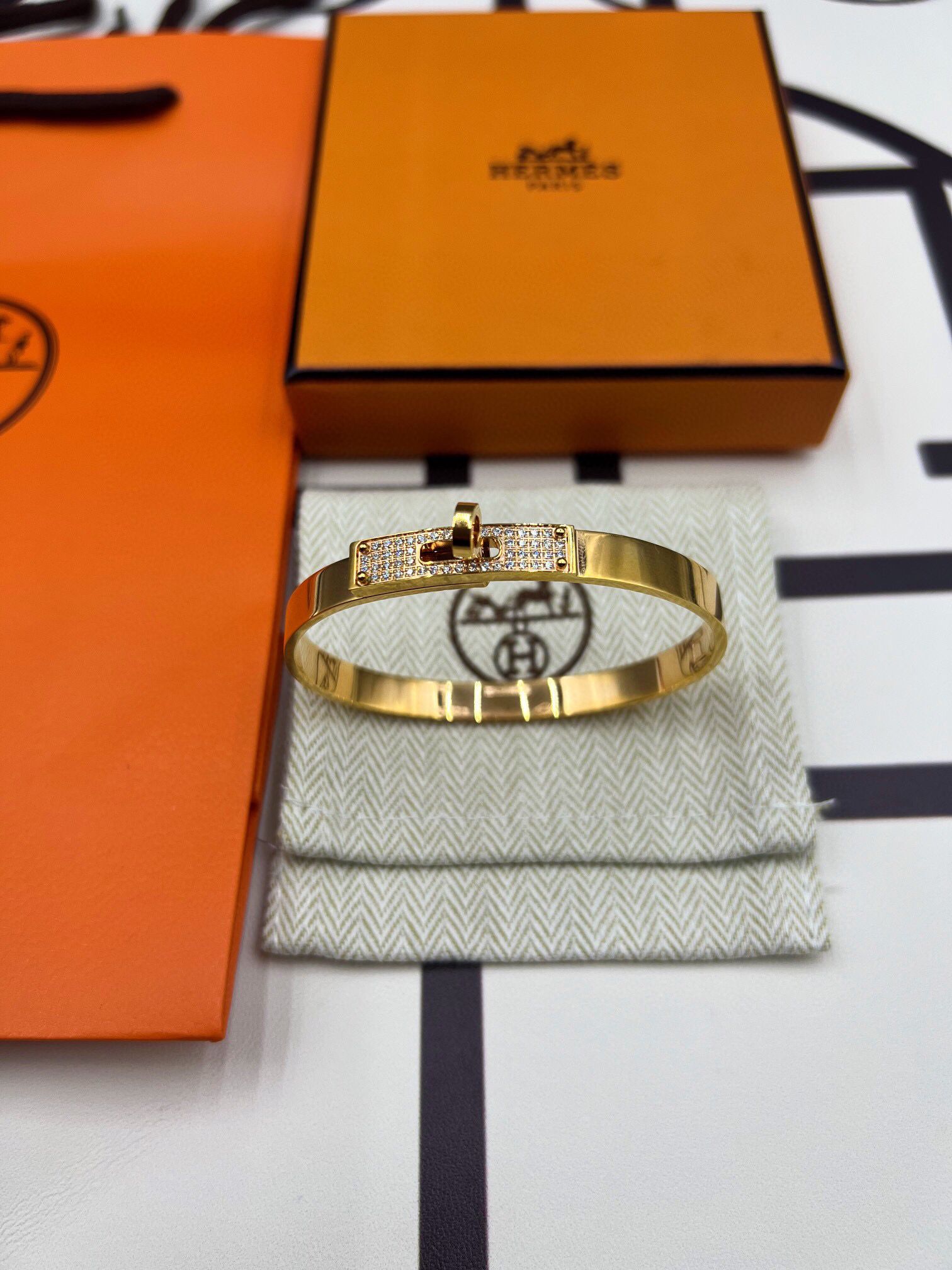 Hermes Small Kelly Bracelet with Diamonds - Image 6