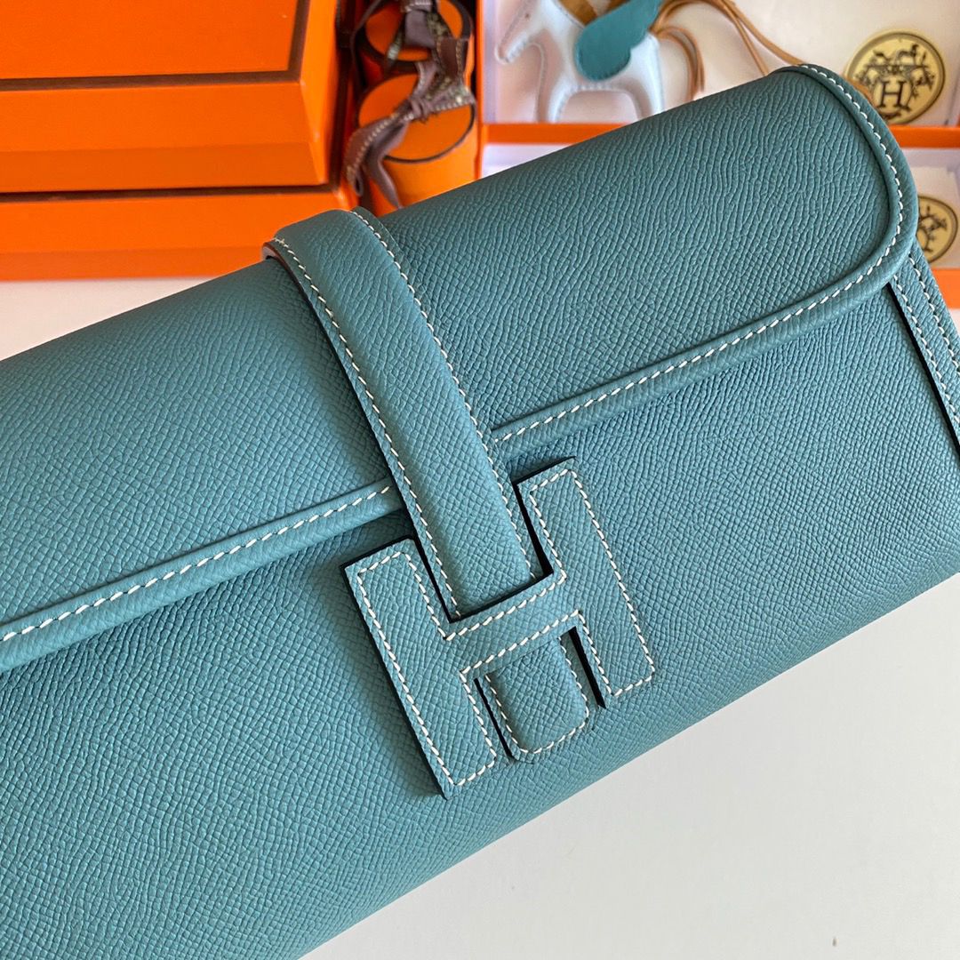 Hermes Jige Elan 29 Clutch Bag In Blue Jean Epsom Leather - Image 6