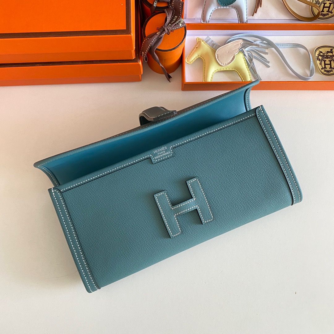 Hermes Jige Elan 29 Clutch Bag In Blue Jean Epsom Leather - Image 7