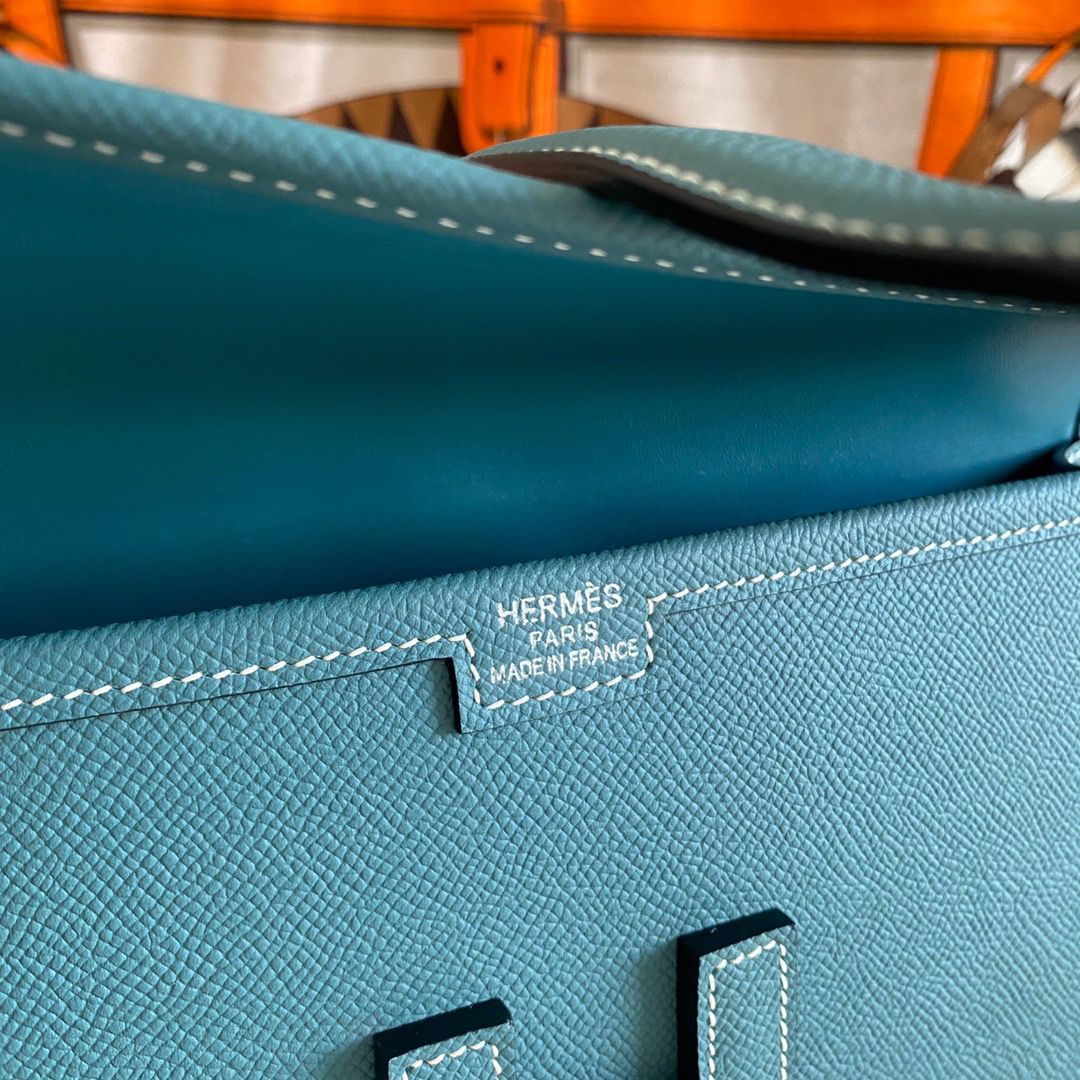Hermes Jige Elan 29 Clutch Bag In Blue Jean Epsom Leather - Image 8