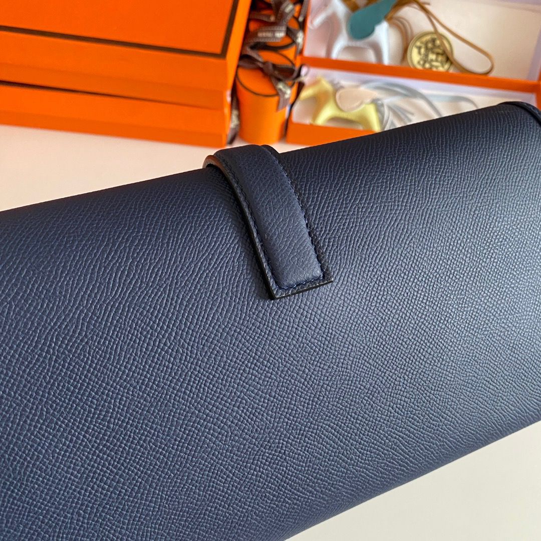 Hermes Jige Elan 29 Clutch Bag In Blue Saphir Epsom Leather - Image 6