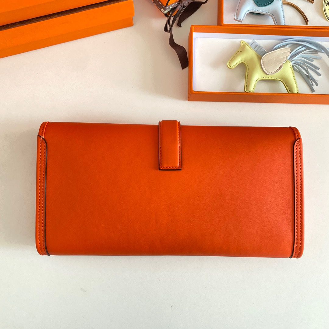 Hermes Jige Elan 29 Clutch Bag In Orange Swift Calfskin - Image 3