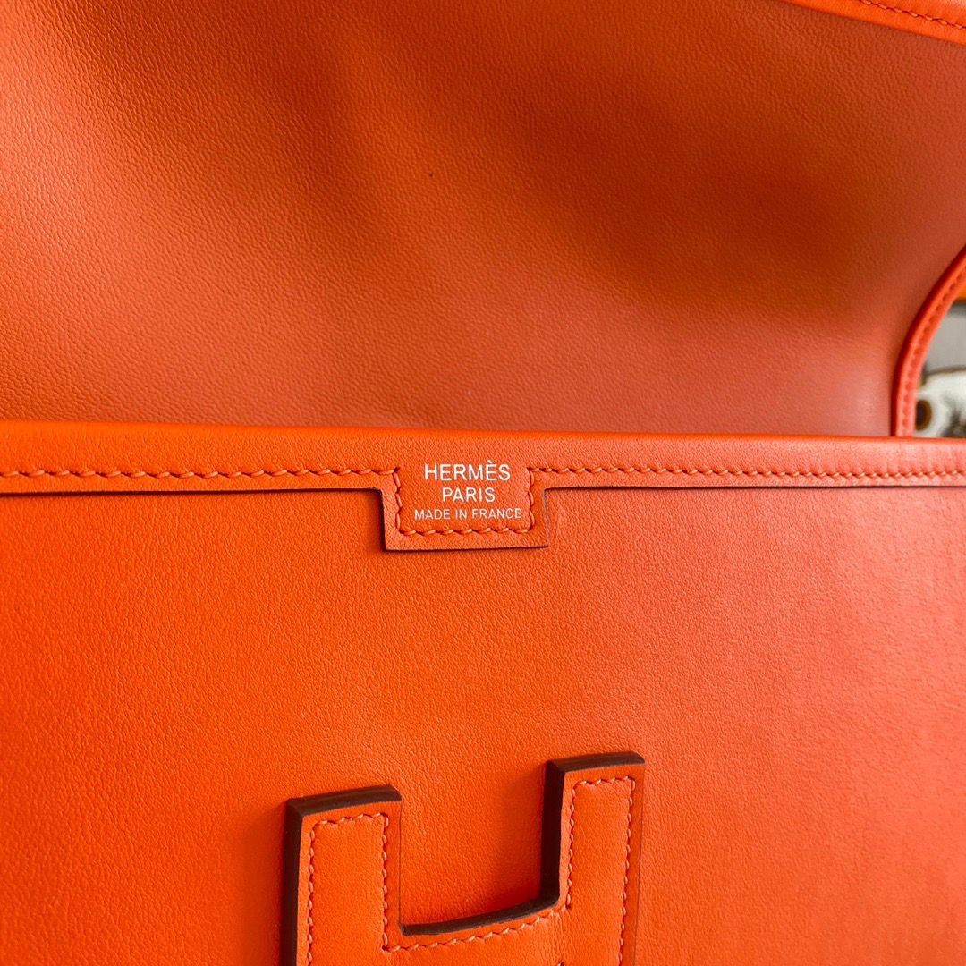 Hermes Jige Elan 29 Clutch Bag In Orange Swift Calfskin - Image 8
