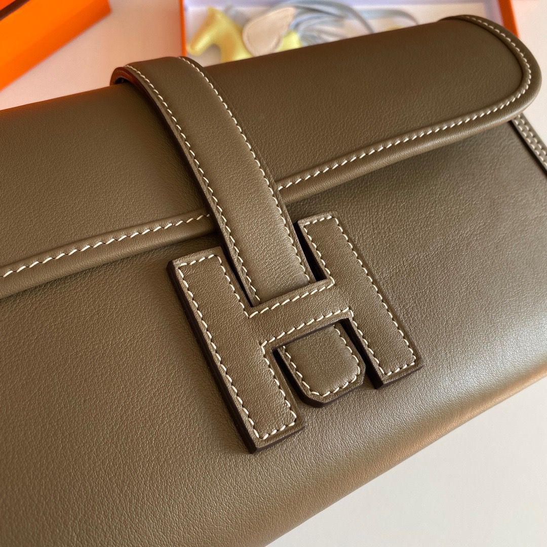 Hermes Jige Elan 29 Clutch Bag In Taupe Swift Calfskin - Image 7