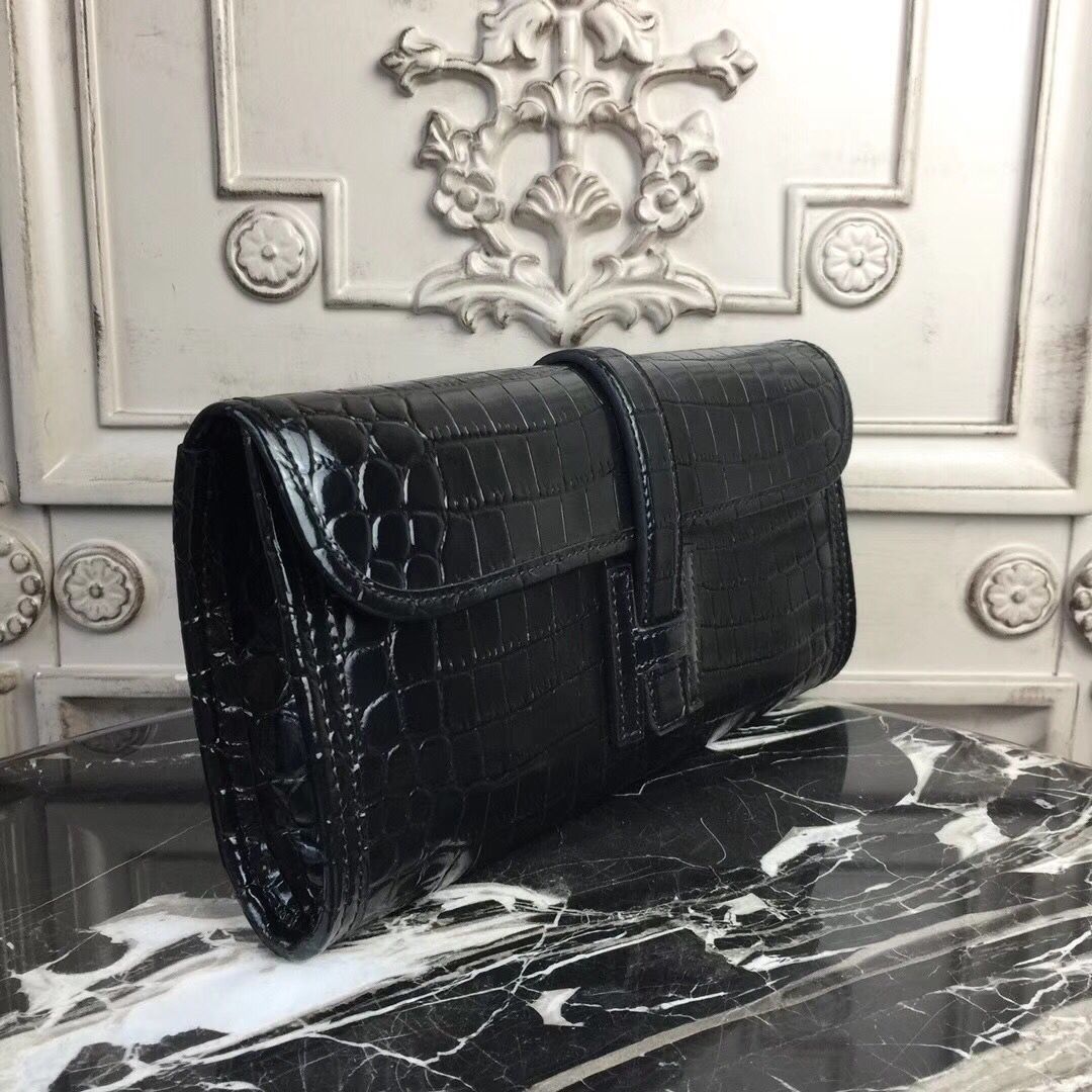 Hermes Jige Elan 29 Clutch In Black Crocodile Leather - Image 3