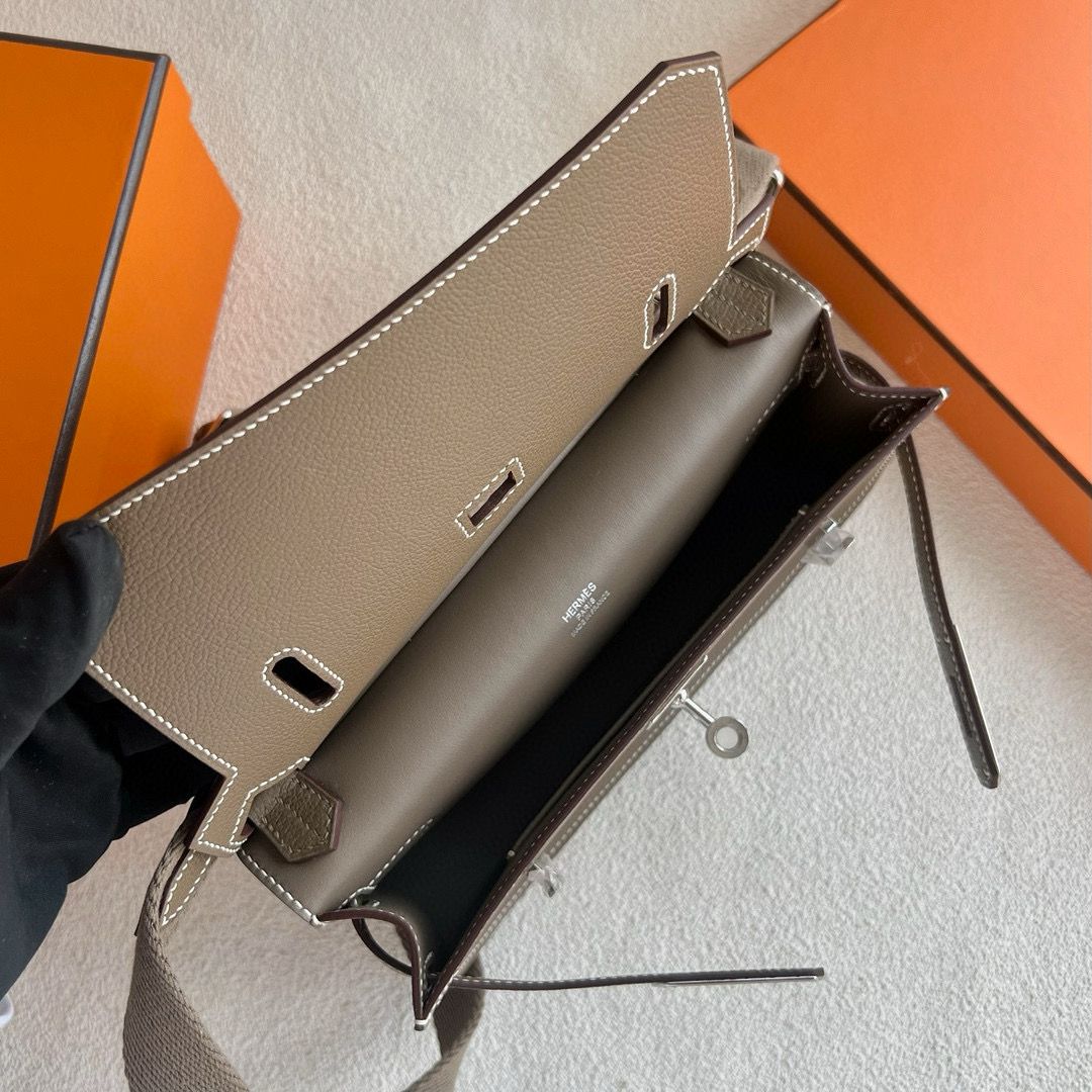 Hermes Jypsiere Mini Handmade Bag in Taupe Evercolor Calfskin - Image 8