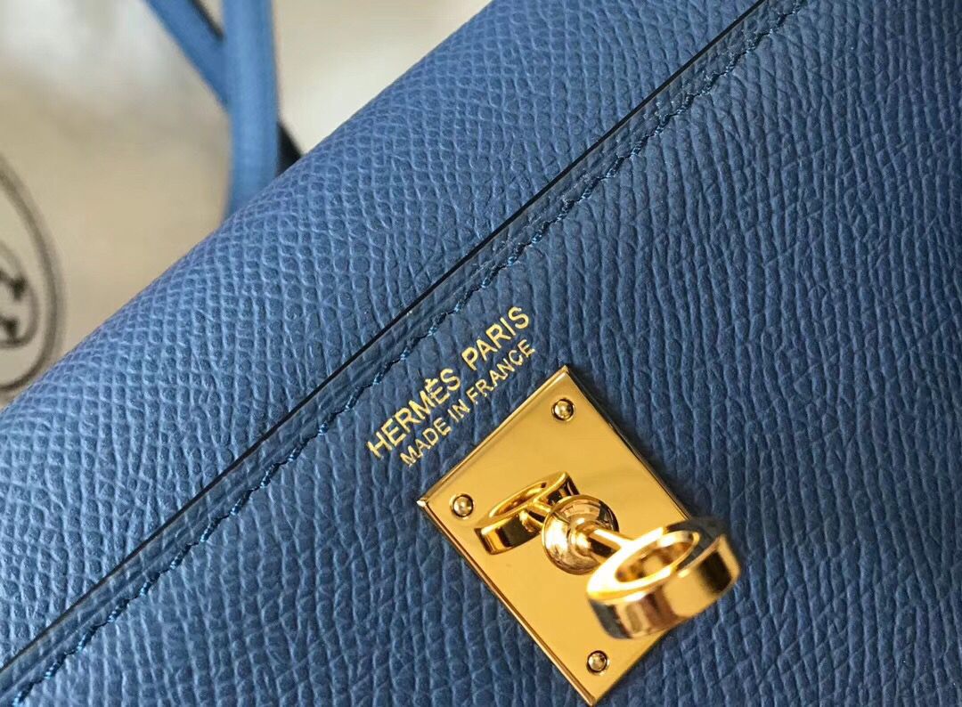 Hermes Kelly Mini II Bag In Blue Agate Epsom Leather GHW - Image 6