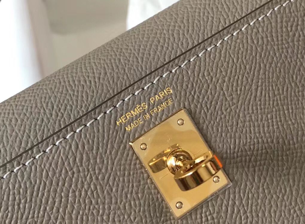 Hermes Kelly Mini II Bag In Gris Asphalt Epsom Leather GHW - Image 8