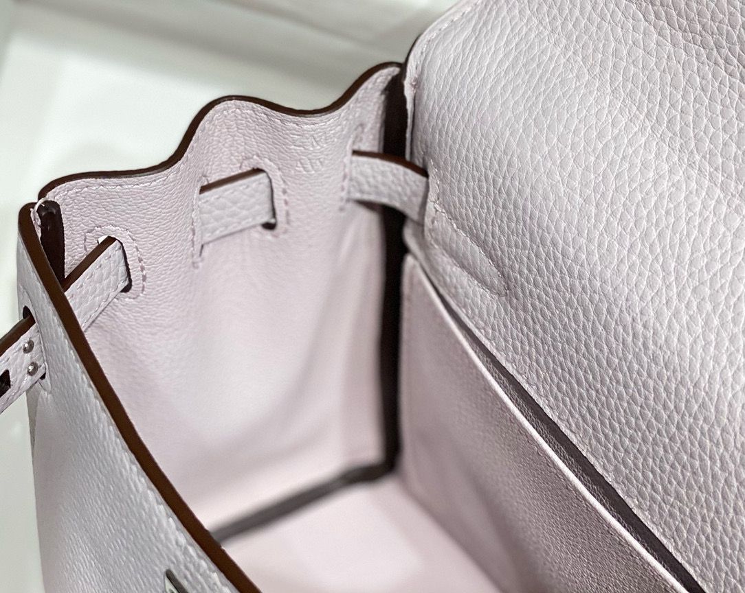 Hermes Kelly 20cm Bag In Mauve Pale Clemence Leather PHW - Image 9