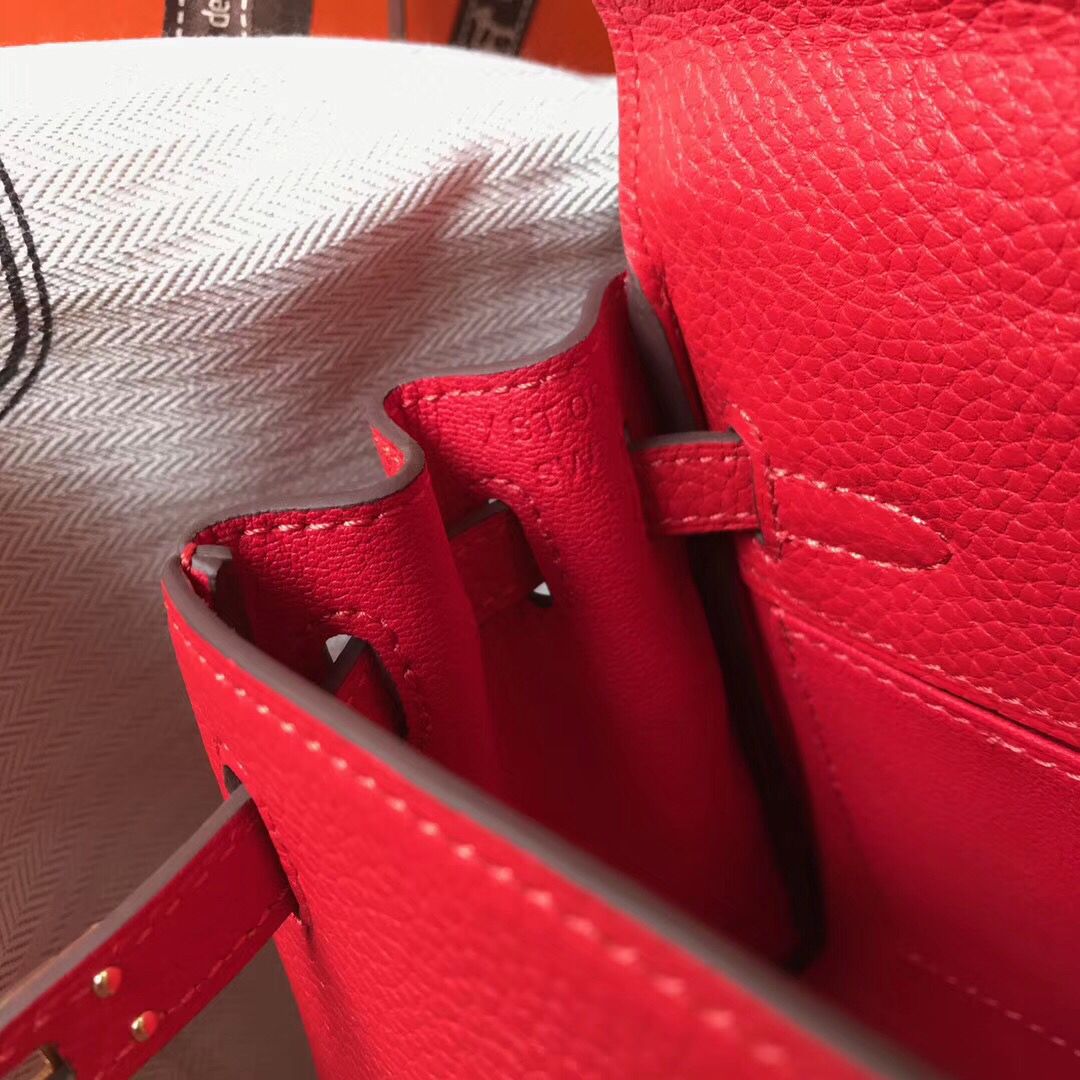 Hermes Kelly 20cm Bag In Red Clemence Leather GHW - Image 8