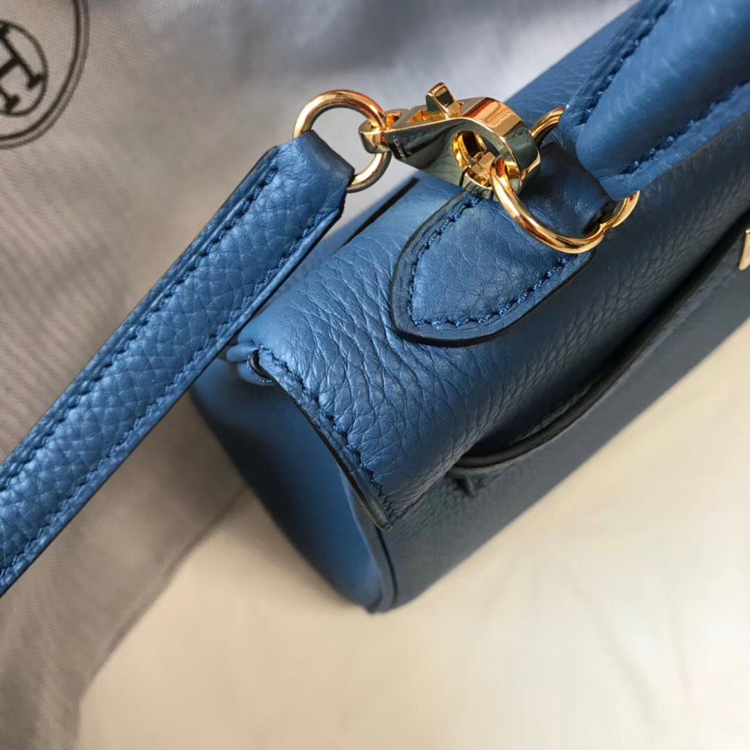 Hermes Kelly 25cm Retourne Bag In Agate Blue Clemence Leather - Image 8