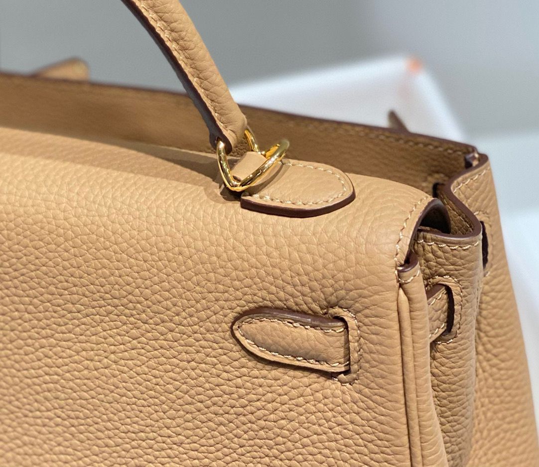 Hermes Kelly 25cm Retourne Bag In Chai Clemence Leather GHW - Image 6