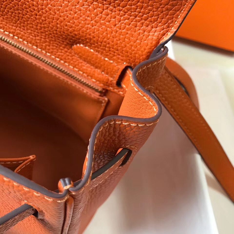 Hermes Kelly 25cm Retourne Bag In Orange Clemence Leather - Image 9