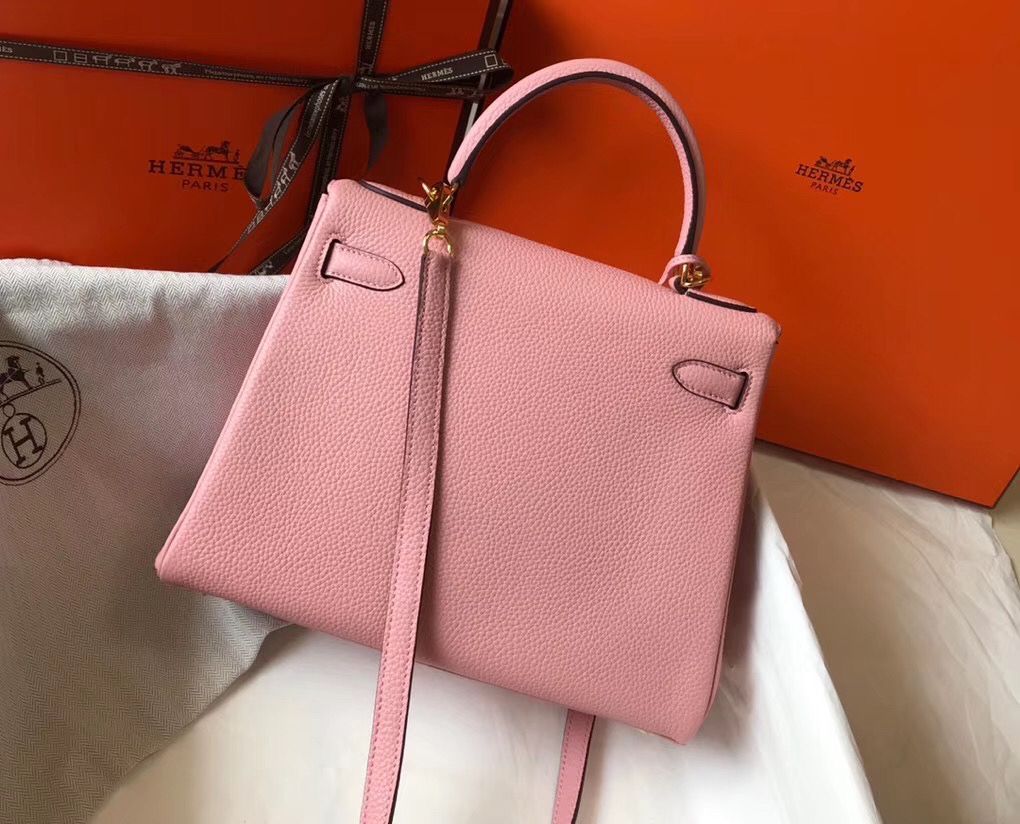 Hermes Kelly 25cm Retourne Bag In Pink Clemence Leather - Image 3