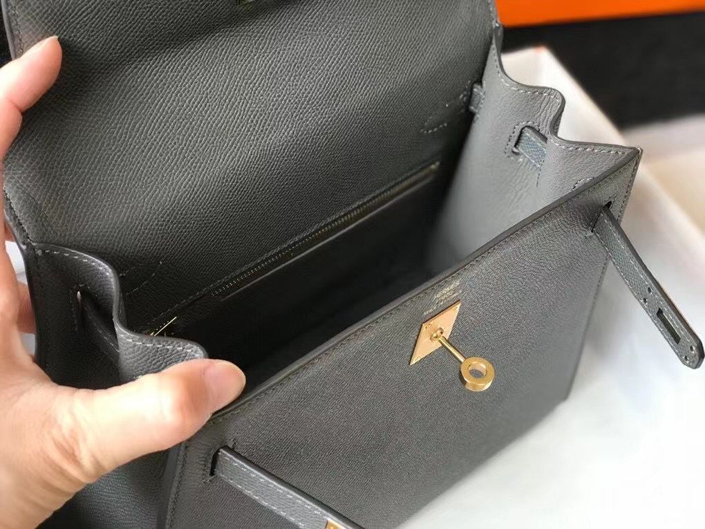 Hermes Kelly 25cm Sellier Bag In Ardoise Epsom Leather - Image 9