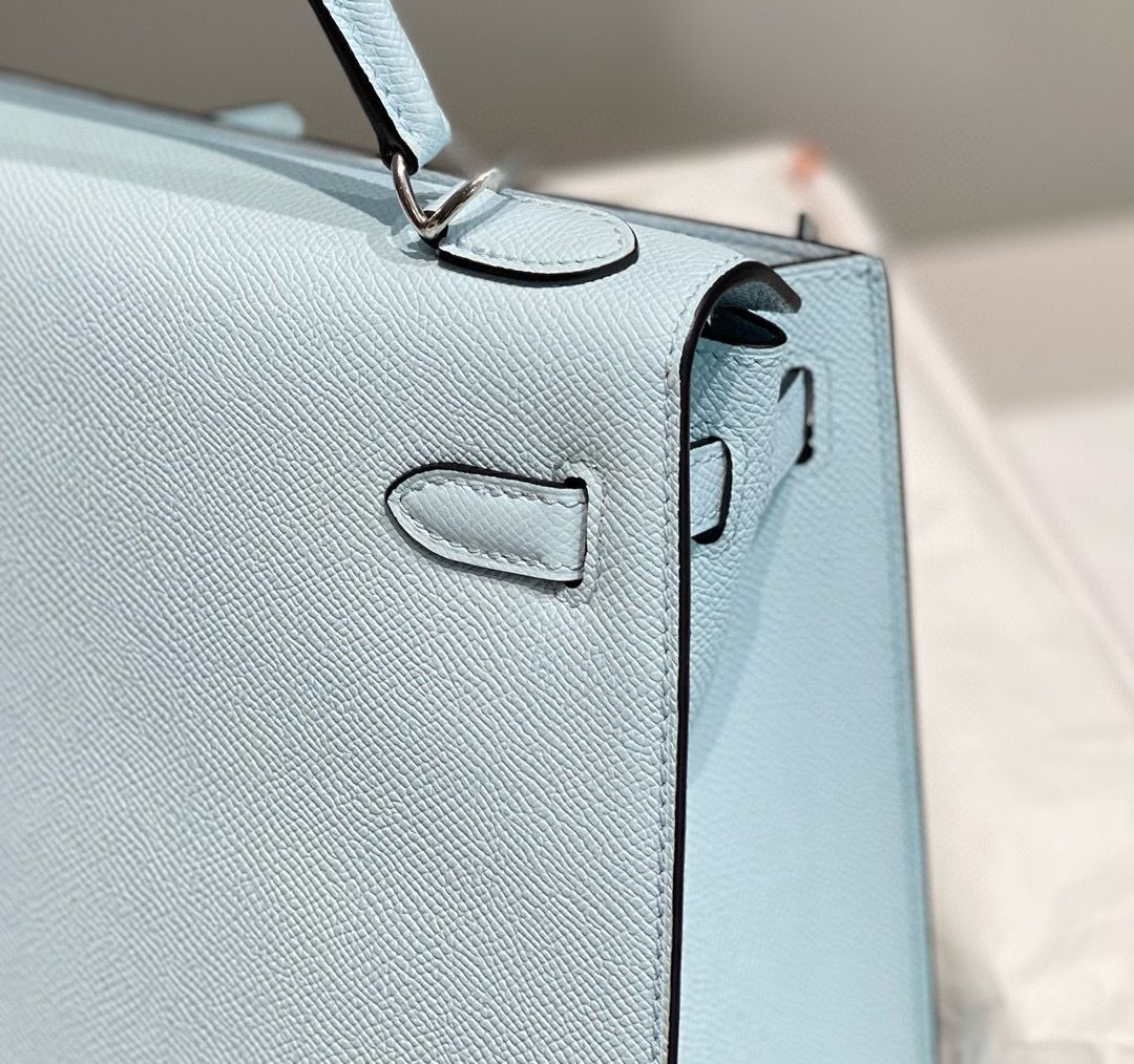 Hermes Kelly 25cm Sellier Bag In Blue Brume Epsom Leather - Image 7
