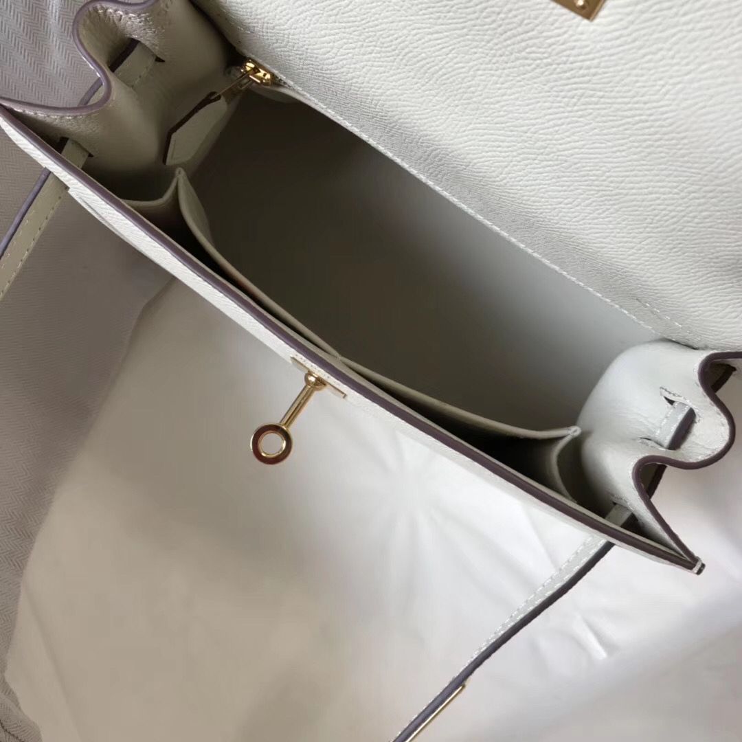 Hermes Kelly 25cm Sellier Bag In White Epsom Leather - Image 9