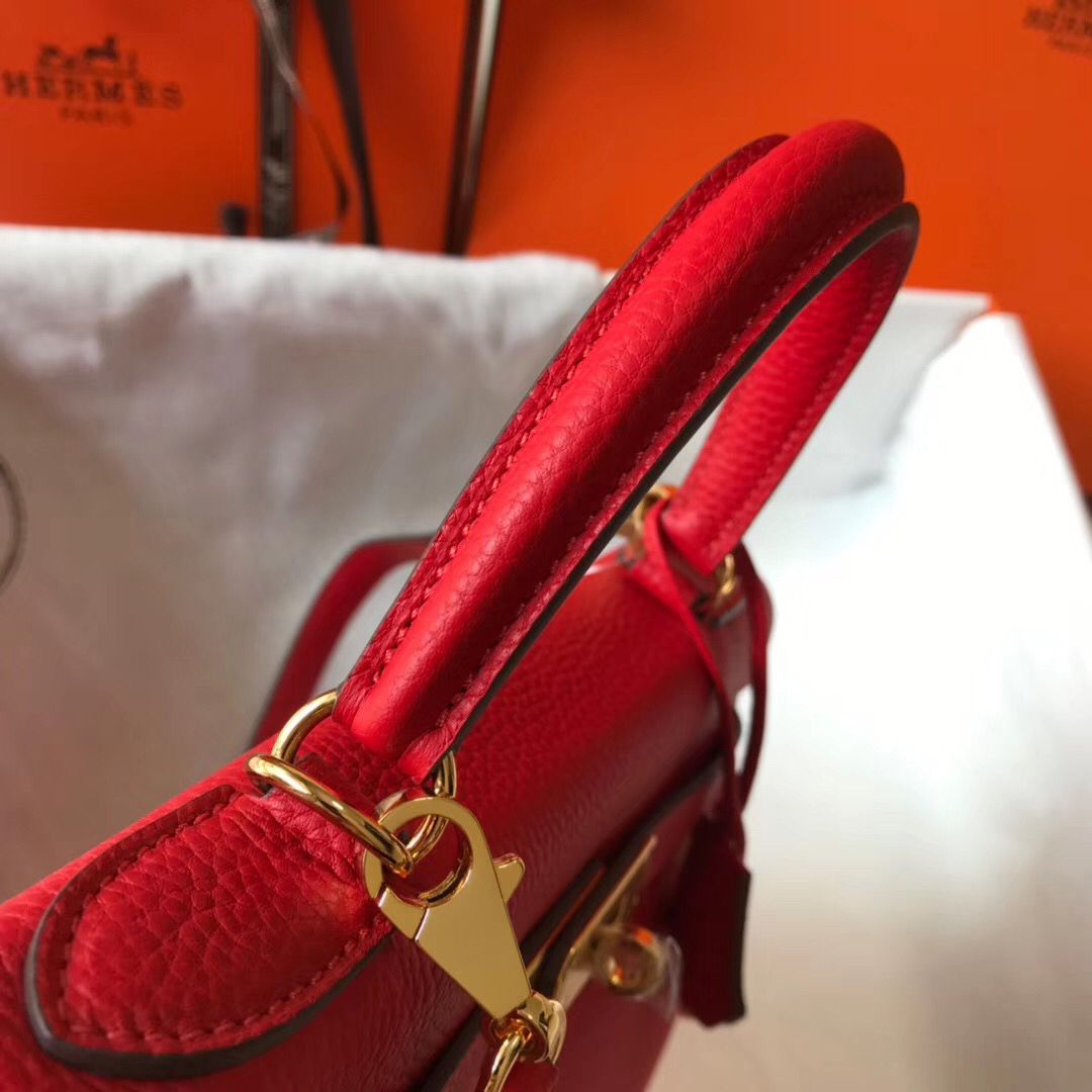 Hermes Kelly 32cm Bag In Red Clemence Leather GHW - Image 7