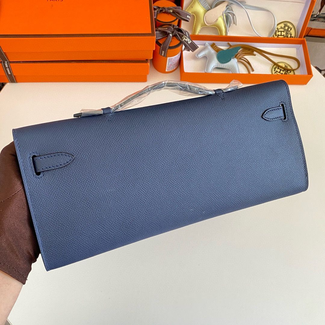 Hermes Kelly Cut Handmade Bag in Deep Blue Epsom Calfskin - Image 3