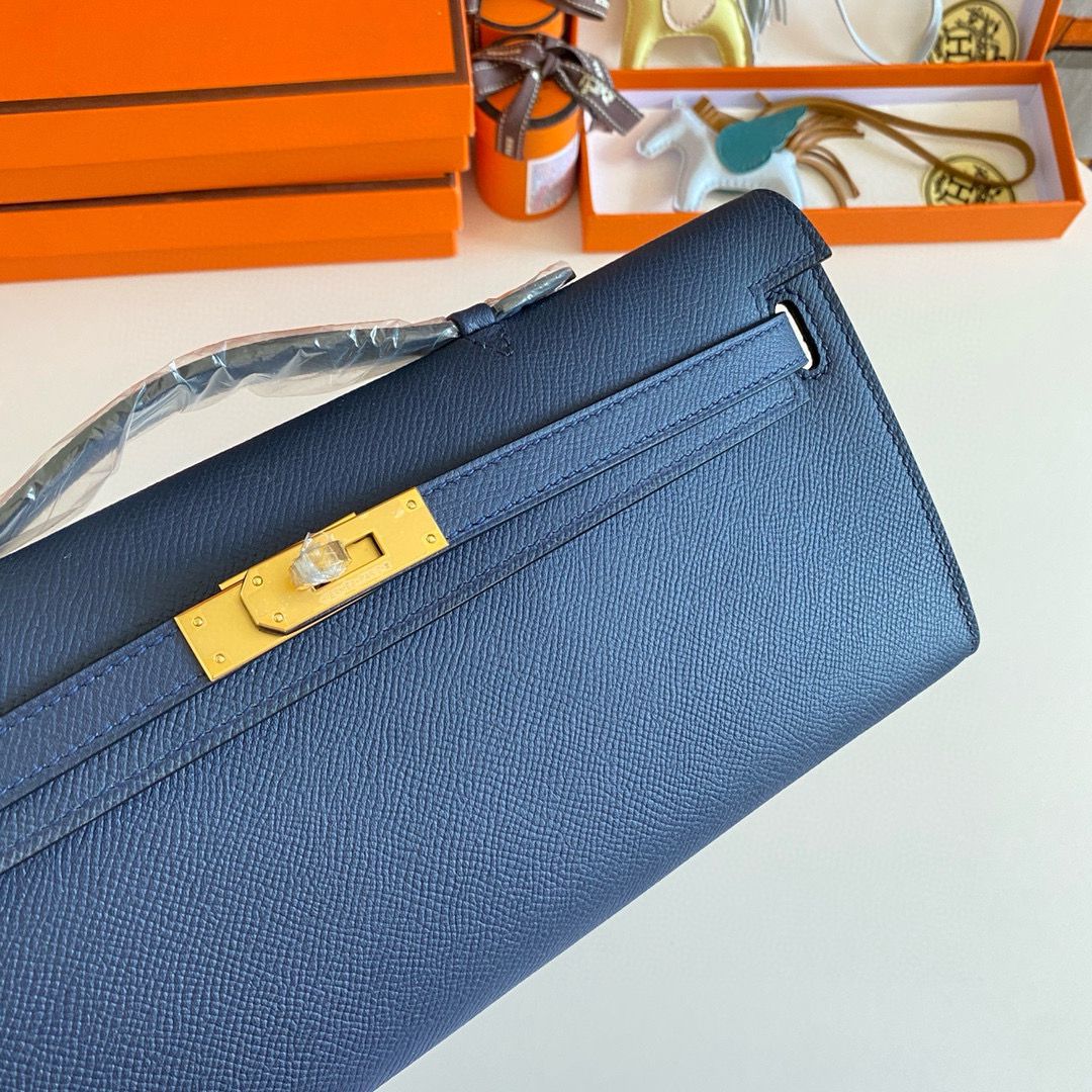 Hermes Kelly Cut Handmade Bag in Deep Blue Epsom Calfskin - Image 5