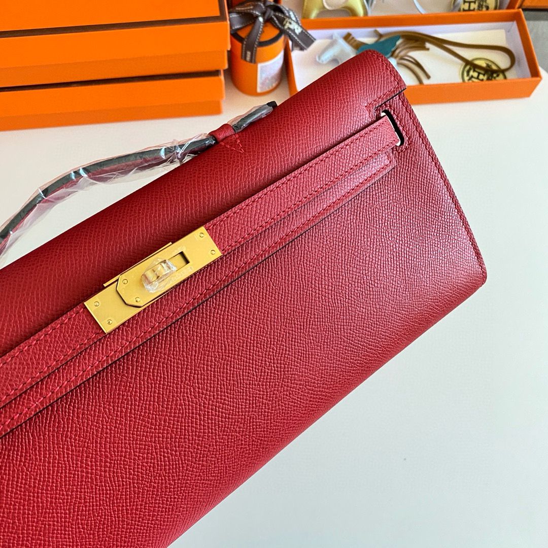 Hermes Kelly Cut Handmade Bag in Red Epsom Calfskin - Image 5