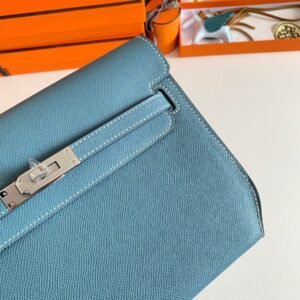 Hermes Kelly Depeches 25 Pouch in Blue Jean Epsom Calfskin