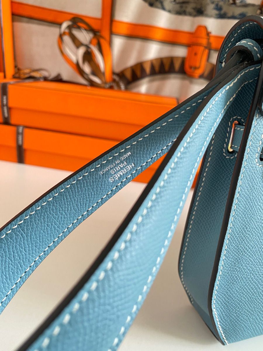 Hermes Kelly Depeches 25 Pouch in Blue Jean Epsom Calfskin - Image 4