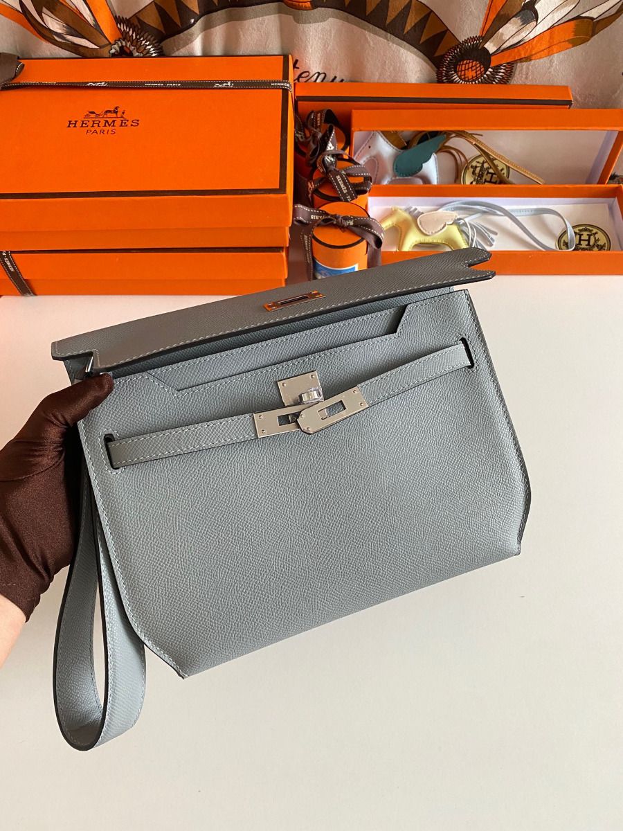 Hermes Kelly Depeches 25 Pouch in Blue Lin Epsom Calfskin - Image 6