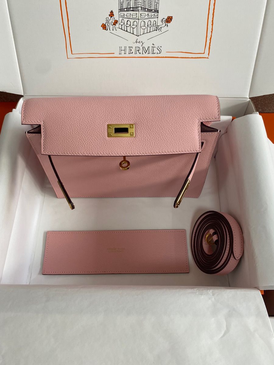 Hermes Kelly Danse II Bag In Rose Sakura Evercolor Calfskin - Image 6