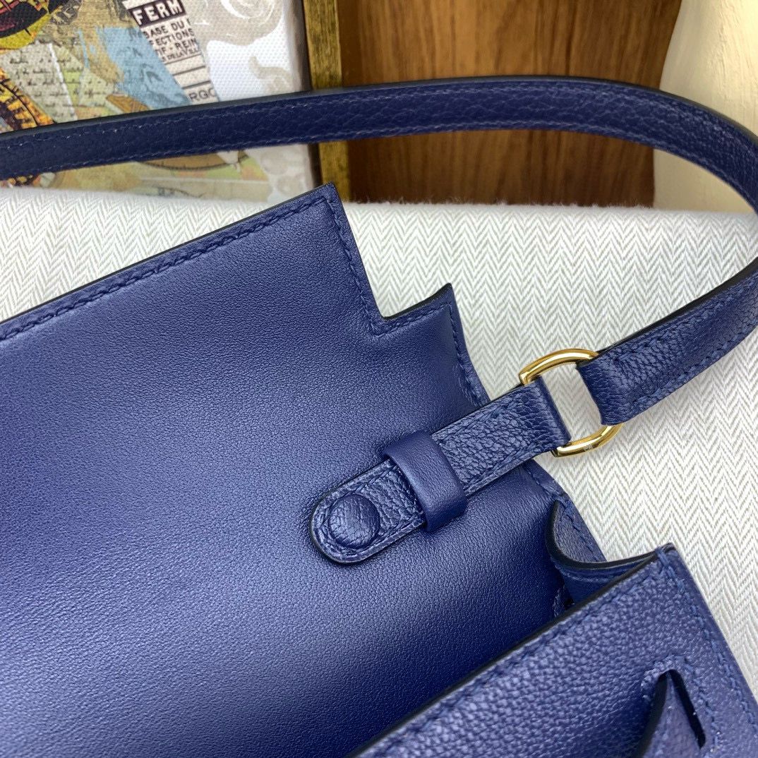 Hermes Kelly Elan Handmade Bag In Blue Saphir Chevre Mysore Leather - Image 8
