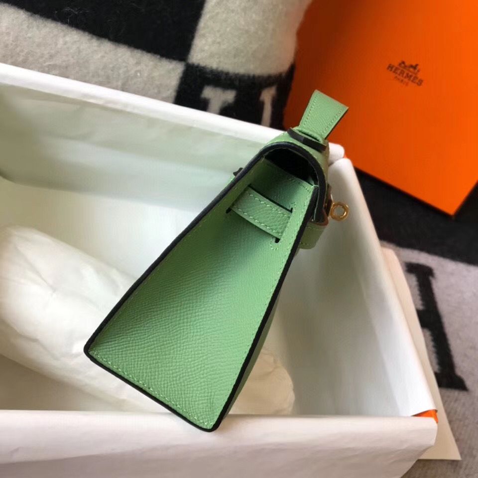 Hermes Kelly Pochette Bag In Vert Criquet Epsom Leather - Image 3