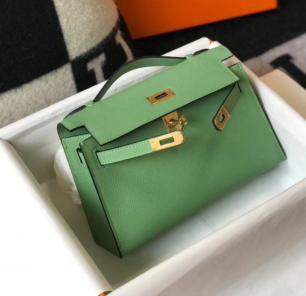 Hermes Kelly Pochette Bag In Vert Criquet Epsom Leather - Image 5