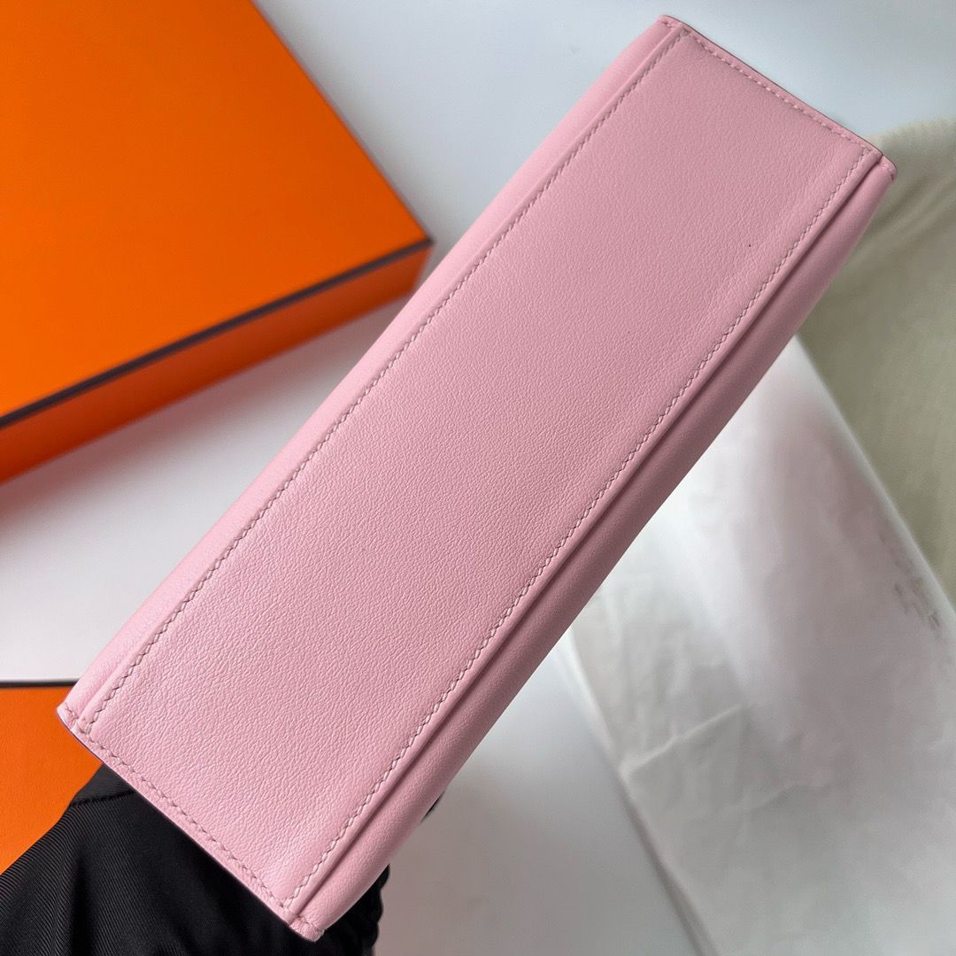 Hermes HSS Kelly Pochette Bicolor Bag in Pink and Craie Swift Calfskin - Image 6