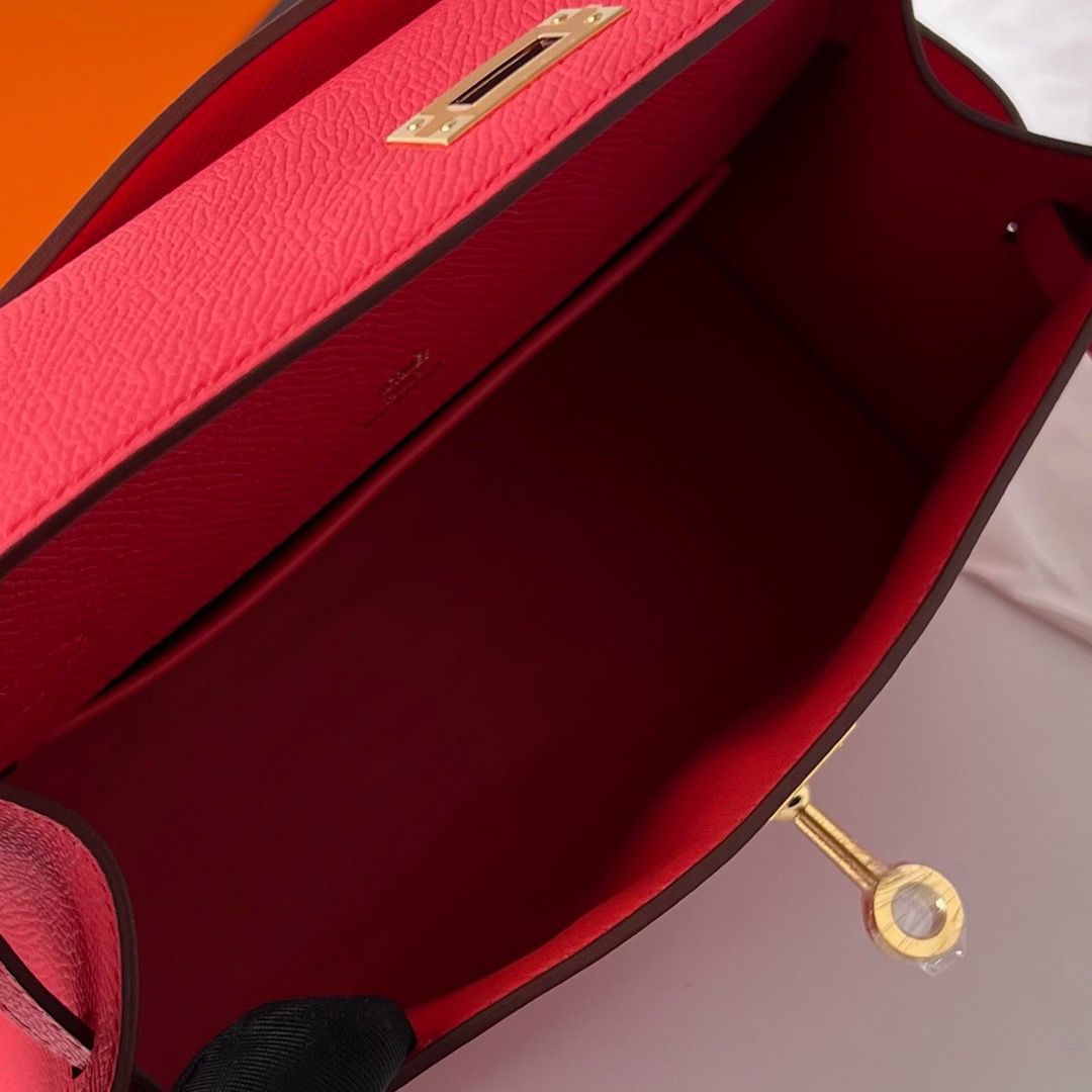 Hermes Kelly Pochette Handmade Bag In Rose Japour Epsom Calfskin - Image 7