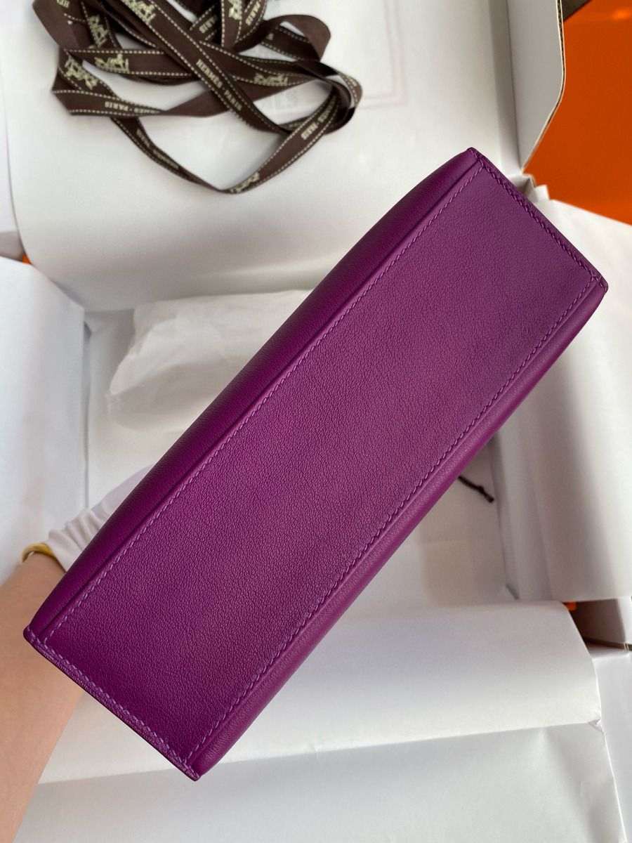 Hermes Kelly Pochette Handmade Bag In Anemone Swift Calfskin - Image 8