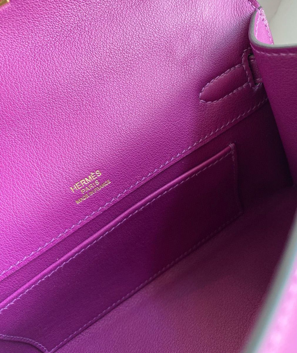 Hermes Kelly Pochette Handmade Bag In Anemone Swift Calfskin - Image 10
