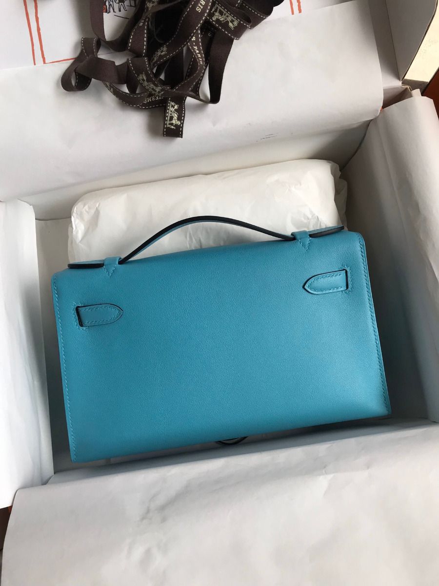Hermes Kelly Pochette Handmade Bag In Blue du Nord Swift Calfskin - Image 3