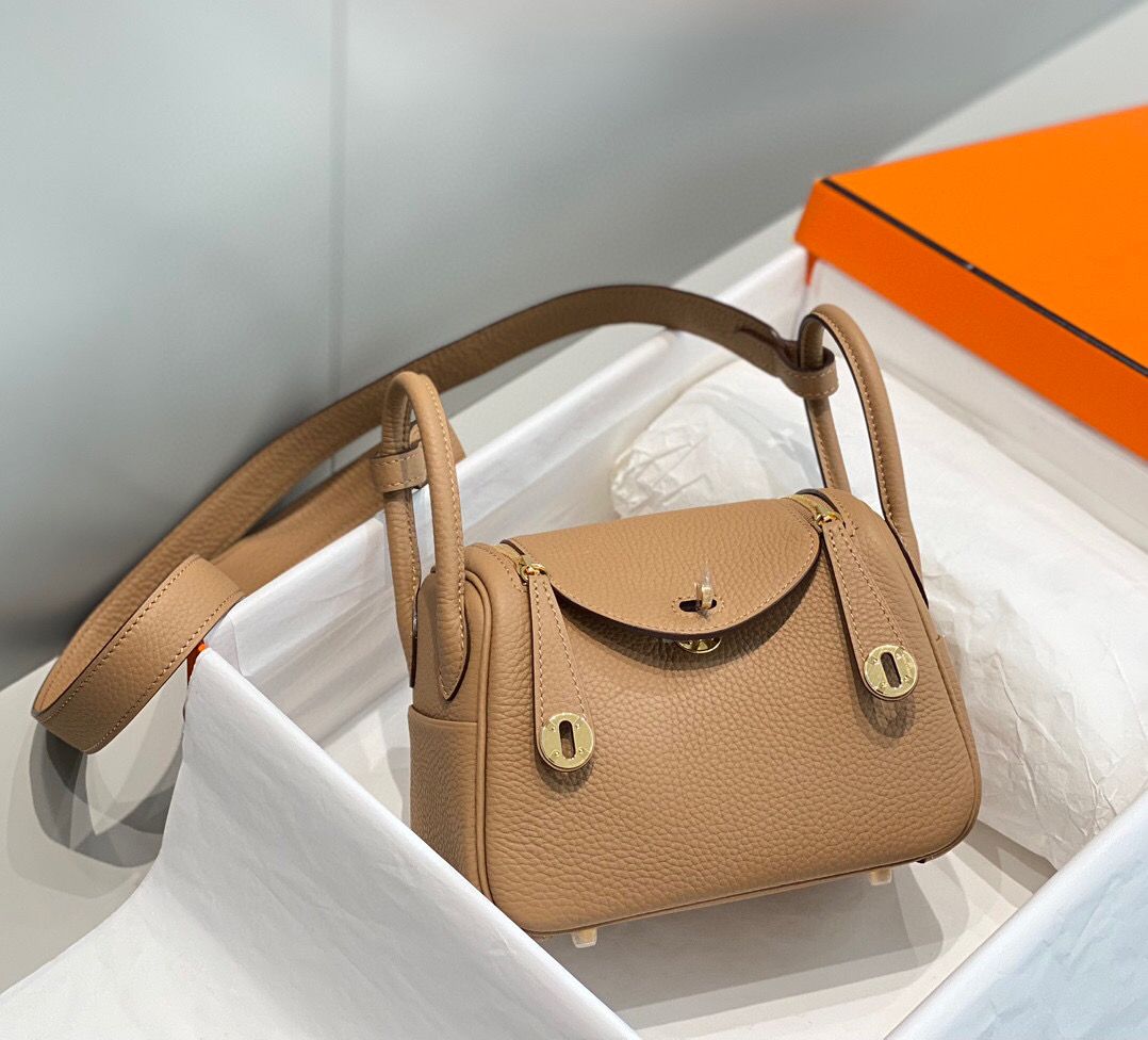 Hermes Lindy Mini Bag In Chai Clemence Leather GHW - Image 4